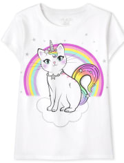 Camiseta con gráfico de arcoíris Caticorn para niñas