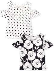 Lot de 2 hauts à épaules dénudées à pois et fleurs pour petites filles