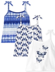 Toddler Girls Print Tie Strap Tank Top 3-Pack