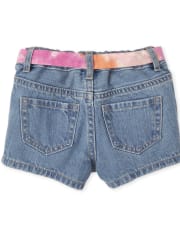 Baby And Toddler Girls Belted Denim Shortie Shorts