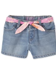 Baby And Toddler Girls Belted Denim Shortie Shorts