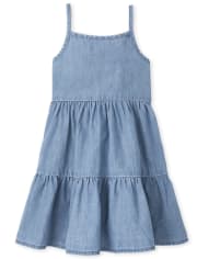 Baby And Toddler Girls Denim Tiered Dress