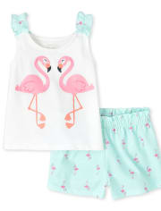 Ensemble 2 pièces flamant rose pour petites filles