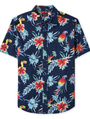 Mens Matching Family Tropical Toucan Poplin Button Up Shirt