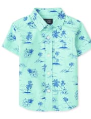 Baby And Toddler Boys Palm Tree Poplin Button Up Shirt