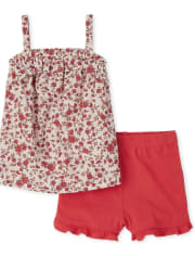 Ensemble 2 pièces à volants fleuris pour toute-petite fille