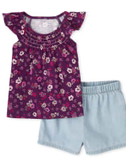 Conjunto de 2 piezas de cambray floral para niñas pequeñas