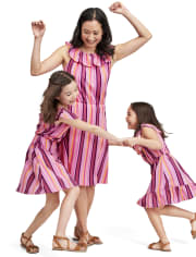 Baby And Toddler Girls Mommy And Me Striped Ruffle Dress