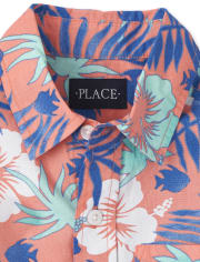 Boys Dad And Me Tropical Poplin Button Up Shirt