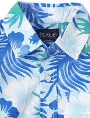 Boys Tropical Floral Poplin Button Up Shirt