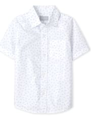 Boys Print Poplin Button Up Shirt