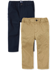 Baby And Toddler Boys Uniform Stretch Relaxed Straight Chino Pants 2-Pack