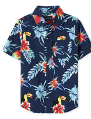 Boys Matching Family Tropical Toucan Poplin Button Up Shirt