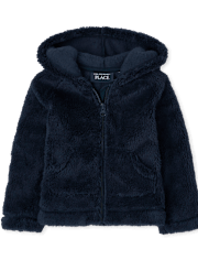 Sudadera con capucha y cremallera Sherpa uniforme para bebés y niñas pequeñas