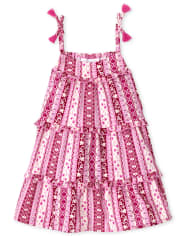 Baby And Toddler Girls Floral Striped Tiered Dress
