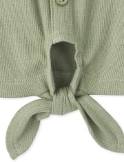 Girls Ribbed Button Tie Front Tank Top