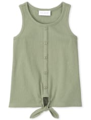 Girls Ribbed Button Tie Front Tank Top