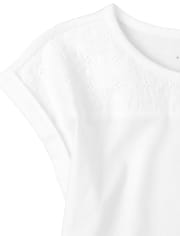 Girls Eyelet Roll Sleeve Top