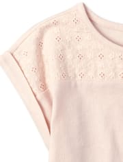Girls Eyelet Roll Sleeve Top