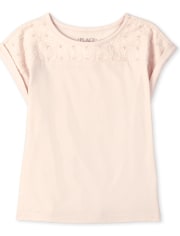 Girls Eyelet Roll Sleeve Top