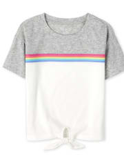 Top con lazo en la parte delantera para niñas con arcoíris