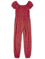 Girls Floral Smocked Jumpsuit