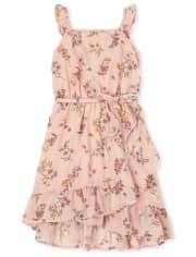 Vestido Niña Volante Floral Cruzado