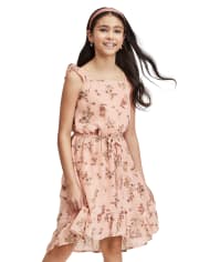Vestido Niña Volante Floral Cruzado