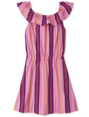 Girls Mommy And Me Striped Ruffle Dress