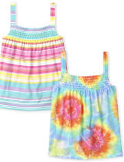 Lot de 2 débardeurs smockés à imprimé arc-en-ciel pour fille
