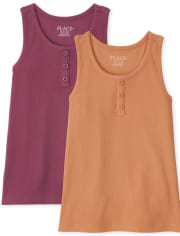 Girls Ribbed Henley Tank Top 2-Pack