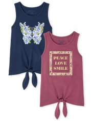 Girls Tie Front Tank Top 2-Pack