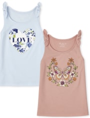 Camiseta sin mangas con lazo en los hombros para niñas, paquete de 2