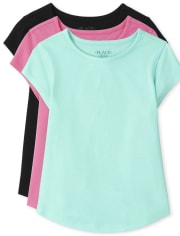 Lot de 3 t-shirts superposés basiques à ourlet arrondi pour fille
