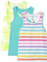 Girls Print Twist Back Tank Top 3-Pack