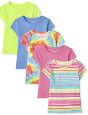 Lot de 5 t-shirts superposés basiques arc-en-ciel pour filles