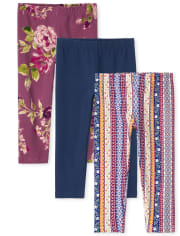 Paquete de 3 leggings capri con estampado para niñas