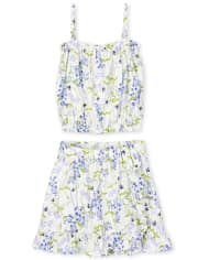 Conjunto de 2 piezas con volantes florales para niñas