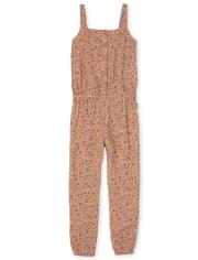 Girls Floral Button Jumpsuit