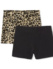 Pack de 2 pantalones cortos con ruedas de leopardo para niñas