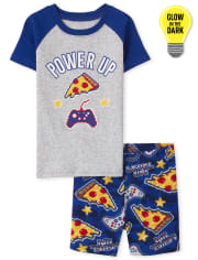 Boys Glow Pizza Snug Fit Cotton Pajamas