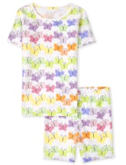 Pijama de algodón ajustado con mariposa arcoíris para niñas