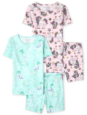 Pijama de algodón con diseño de sirena y unicornio para niñas, paquete de 2