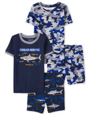 Boys Shark Camo Snug Fit Cotton Pajamas 2-Pack
