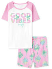 Girls Good Vibes Snug Fit Cotton Pajamas