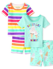 Baby And Toddler Girls Ice Cream Striped Snug Fit Cotton Pajamas 2-Pack