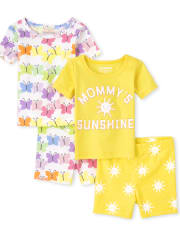 Baby And Toddler Girls Butterfly Sun Snug Fit Cotton Pajamas 2-Pack