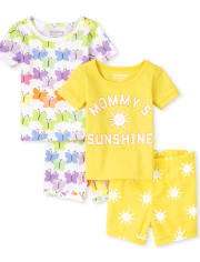 Ensemble de 2 pyjamas en coton ajustés Butterfly Sunshine pour bébés et petites filles
