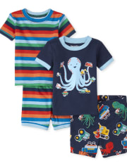 Lot de 2 pyjamas en coton ajustés Octopus pour bébés et tout-petits garçons