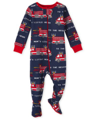Baby And Toddler Boys Fire Truck Snug Fit Cotton One Piece Pajamas